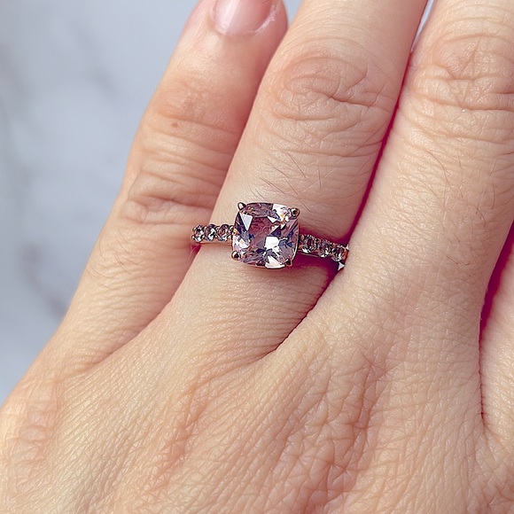 Rose Gold Plated Sterling Silver Simulated Morganite and Zirconia Ring (Size M) - Picture 3 of 7